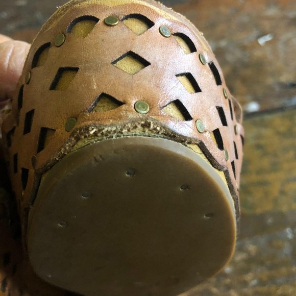 Platform chunky block heel wedge leather boho sand - Picture 12 of 12